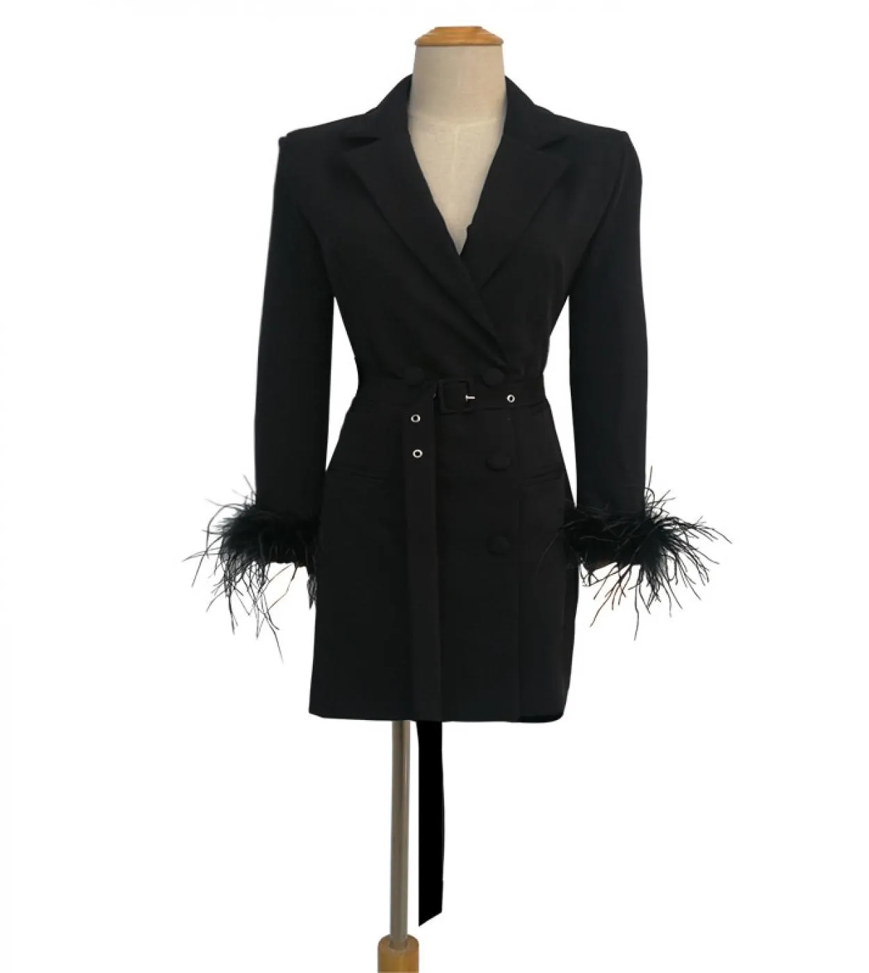 Spedizione Gratuita Autunno Inverno Designer Trench Womens Blazer Doppiopetto Giallo Nero Con Cinture Piume Trench C