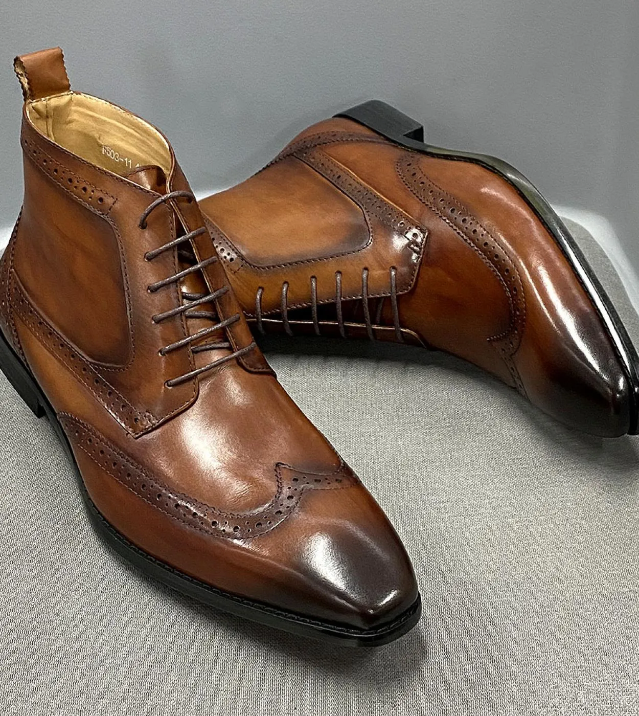 Stivale da cowboy in vera pelle di vitello classico Stivaletti da uomo con punta a punta con lacci e punta a punta Scarpe derby