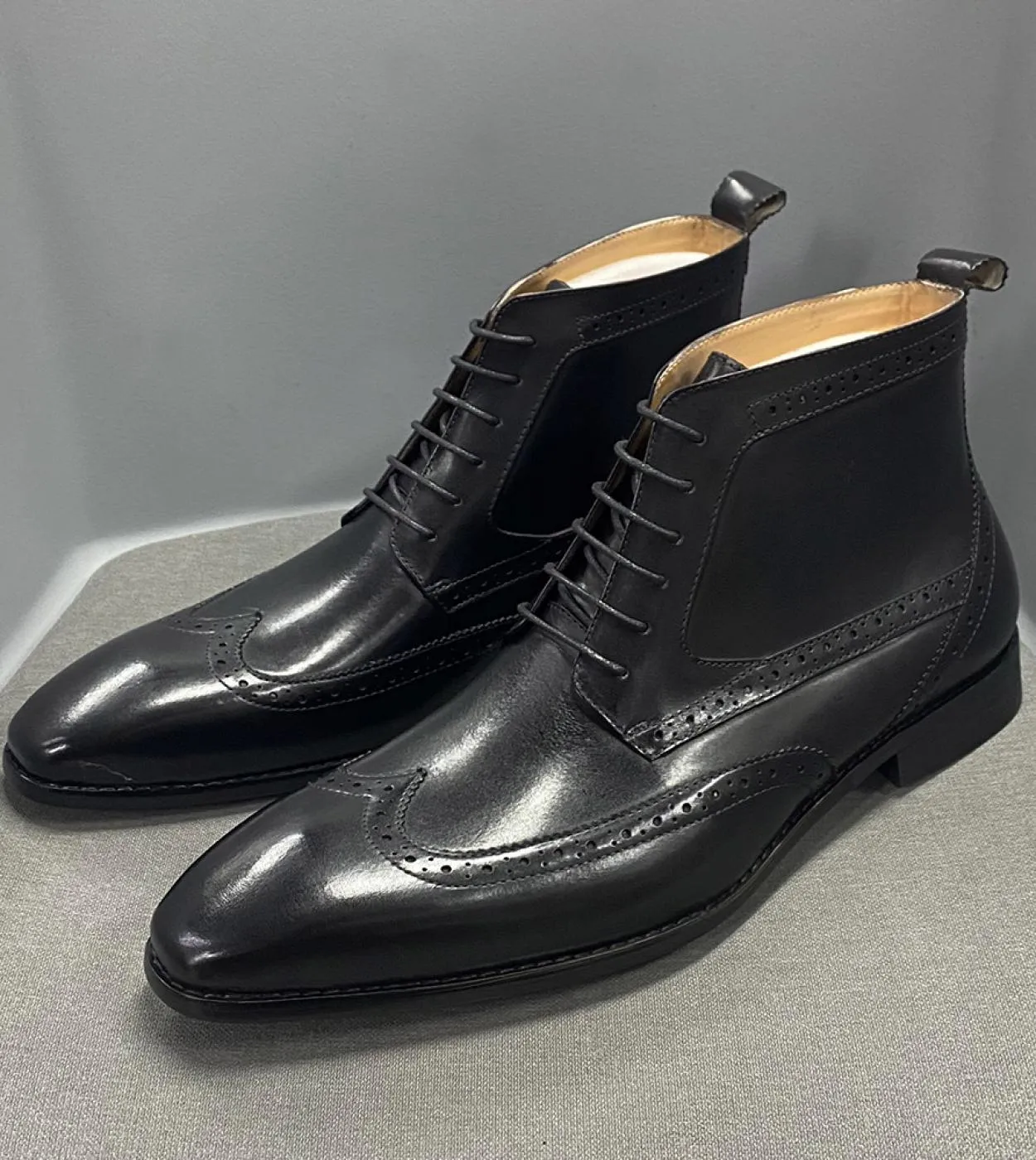 Stivale da cowboy in vera pelle di vitello classico Stivaletti da uomo con punta a punta con lacci e punta a punta Scarpe derby