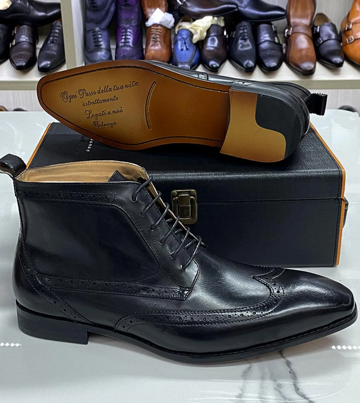 Stivale da cowboy in vera pelle di vitello classico Stivaletti da uomo con punta a punta con lacci e punta a punta Scarpe derby