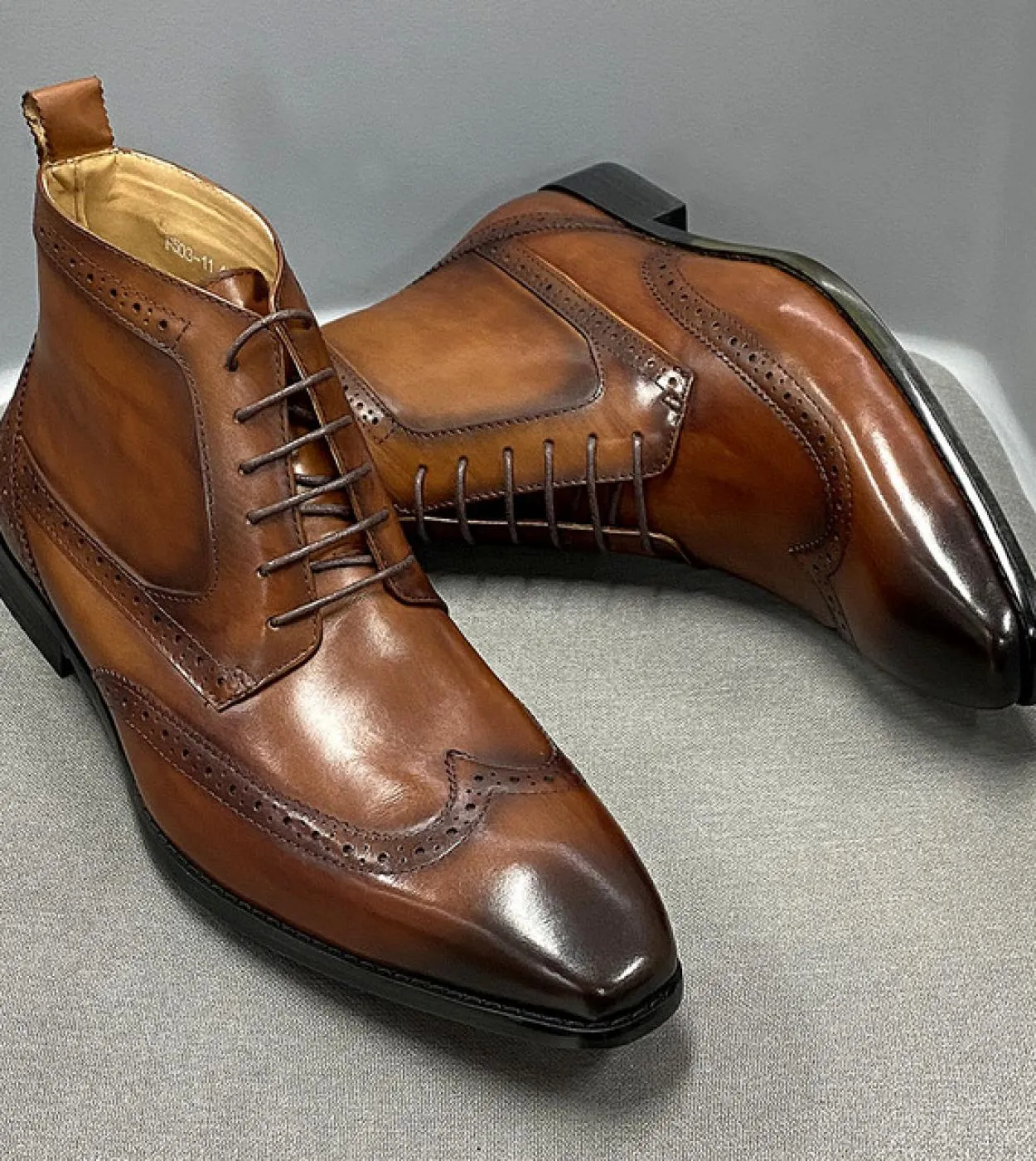 Stivale da cowboy in vera pelle di vitello classico Stivaletti da uomo con punta a punta con lacci e punta a punta Scarpe derby
