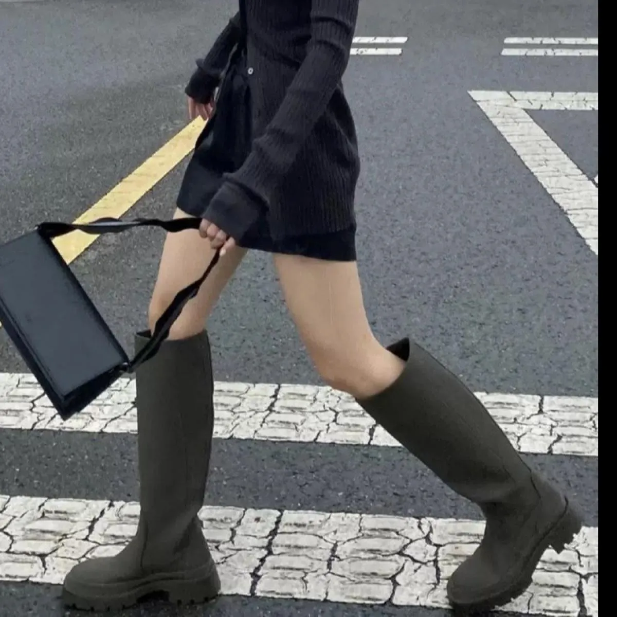 Stivali alti da donna Scarpe con plateau con tacco quadrato Stivali Chelsea Scarpe da donna Stivali neri verdi da donna Stivali
