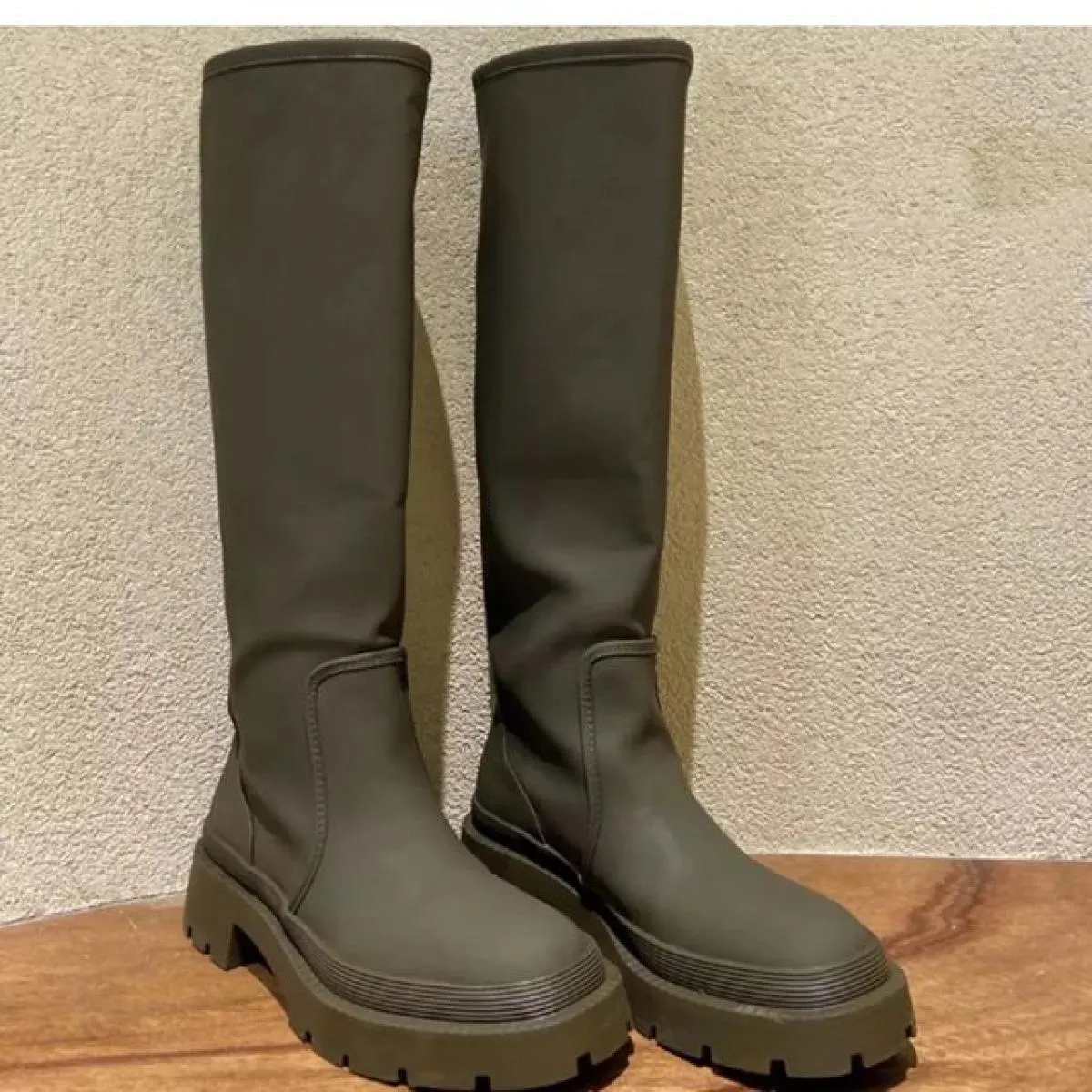 Stivali alti da donna Scarpe con plateau con tacco quadrato Stivali Chelsea Scarpe da donna Stivali neri verdi da donna Stivali