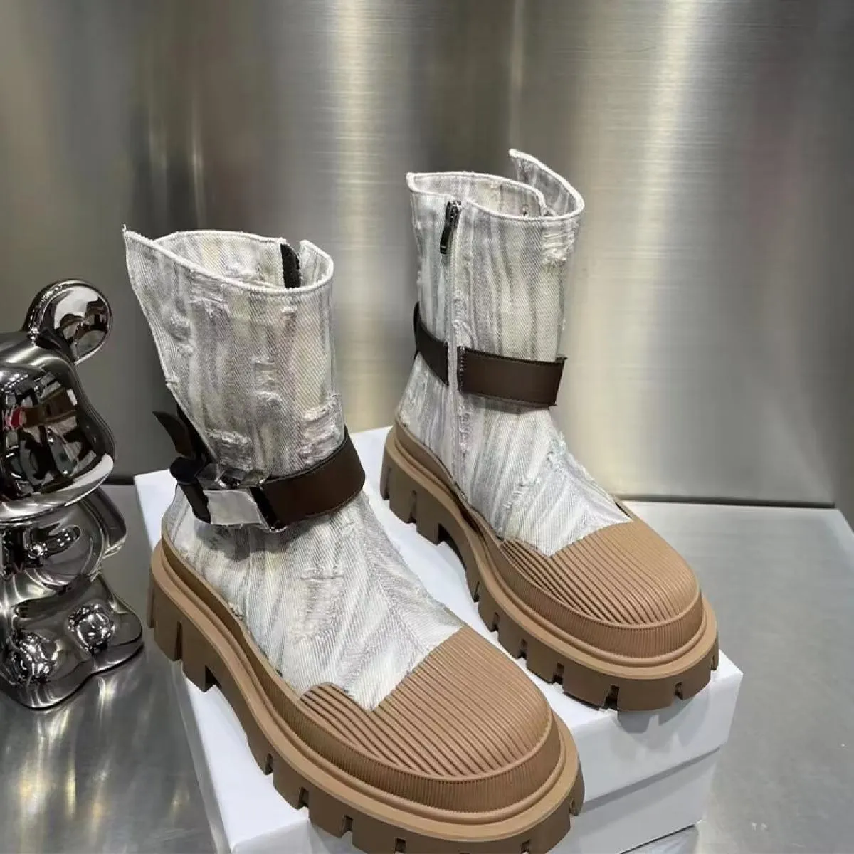 Stivali Chelsea alla caviglia con plateau da donna Scarpe invernali con tacco medio Nuova tendenza 2023 Stivali da moto moda Got