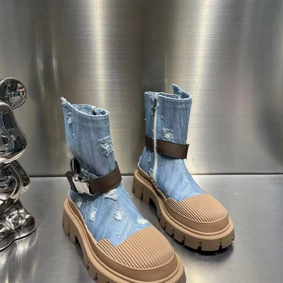 Stivali Chelsea alla caviglia con plateau da donna Scarpe invernali con tacco medio Nuova tendenza 2023 Stivali da moto moda Got