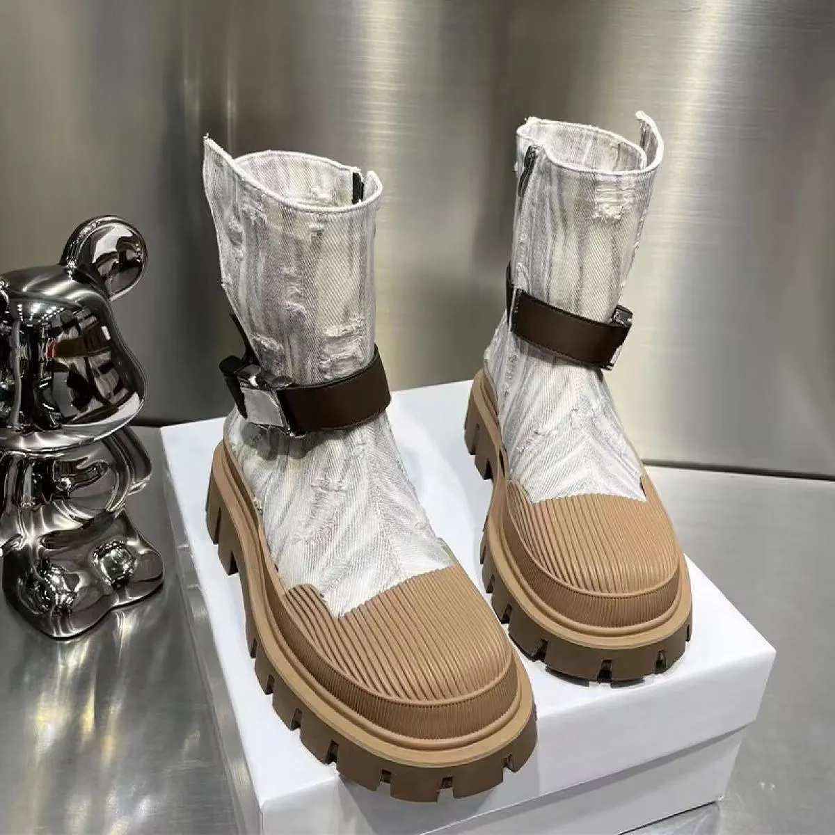 Stivali Chelsea alla caviglia con plateau da donna Scarpe invernali con tacco medio Nuova tendenza 2023 Stivali da moto moda Got