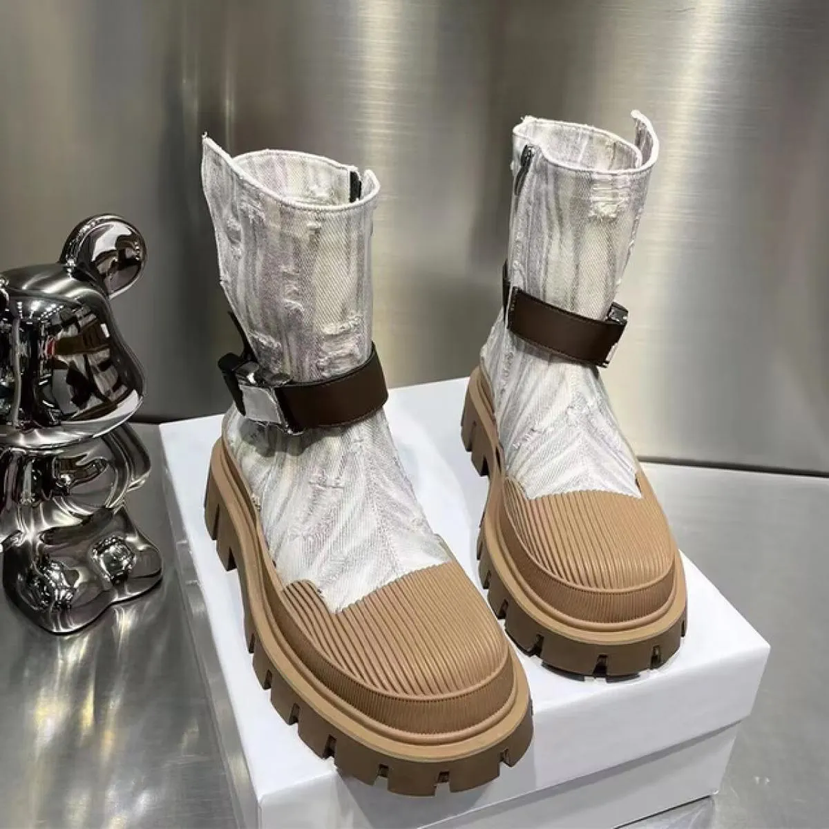 Stivali Chelsea alla caviglia con plateau da donna Scarpe invernali con tacco medio Nuova tendenza 2023 Stivali da moto moda Got