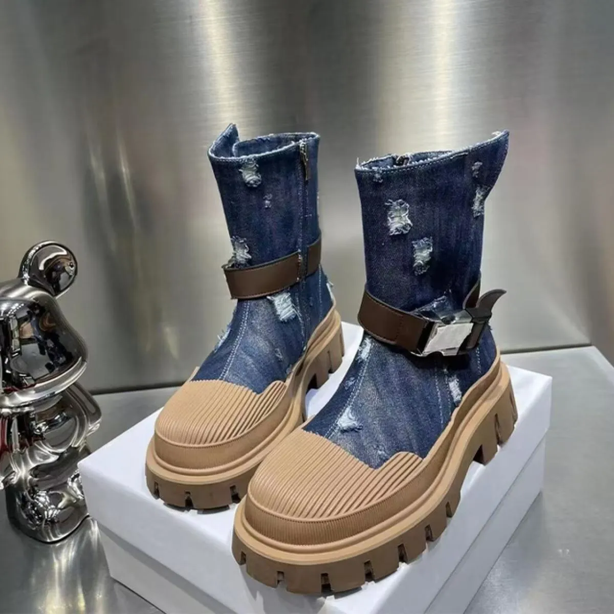 Stivali Chelsea alla caviglia con plateau da donna Scarpe invernali con tacco medio Nuova tendenza 2023 Stivali da moto moda Got