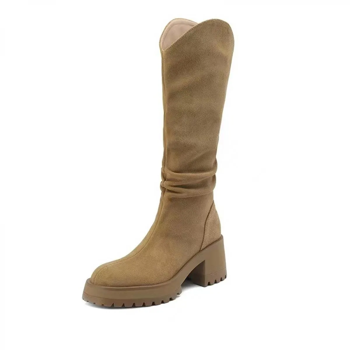 Stivali Chelsea alti al ginocchio da donna Scarpe con tacco medio in pelle scamosciata spessa Nuova tendenza 2023 Stivali da mot