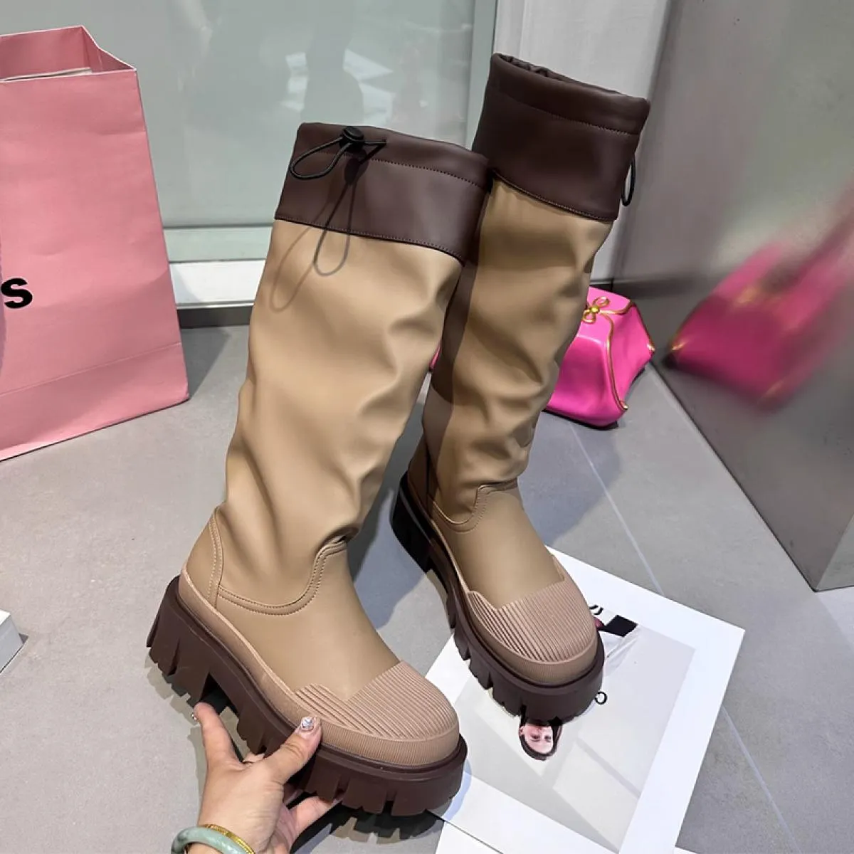 Stivali Chelsea alti al ginocchio invernali scarpe con plateau da donna tacco medio nuova tendenza 2023 stivali da moto Fad Snow