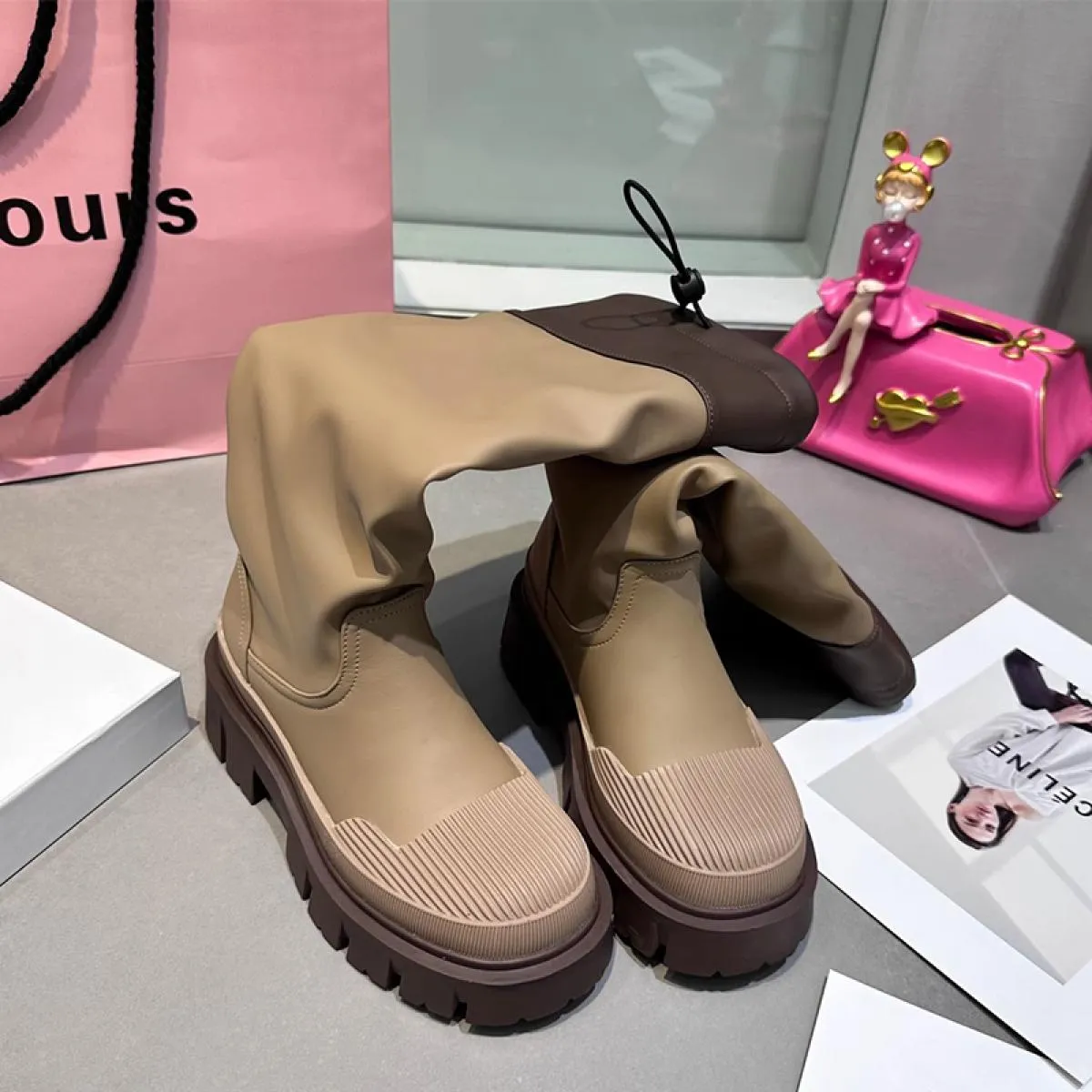 Stivali Chelsea alti al ginocchio invernali scarpe con plateau da donna tacco medio nuova tendenza 2023 stivali da moto Fad Snow