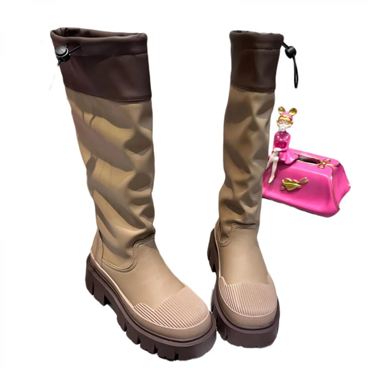 Stivali Chelsea alti al ginocchio invernali scarpe con plateau da donna tacco medio nuova tendenza 2023 stivali da moto Fad Snow