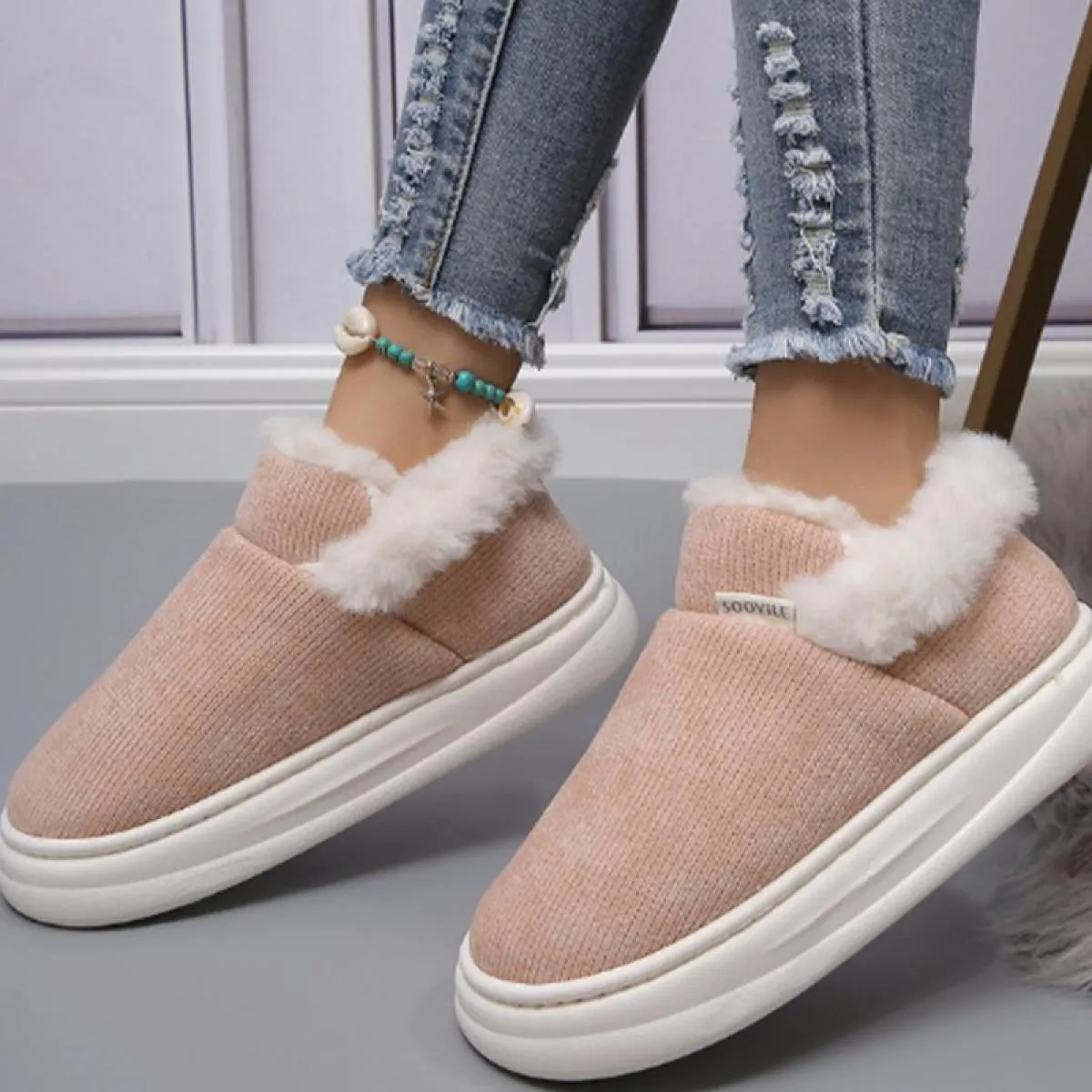 Stivali Chelsea invernali di nuova tendenza Scarpe da donna in cotone con plateau Causale caldo alla caviglia 2023 Stivali da ne