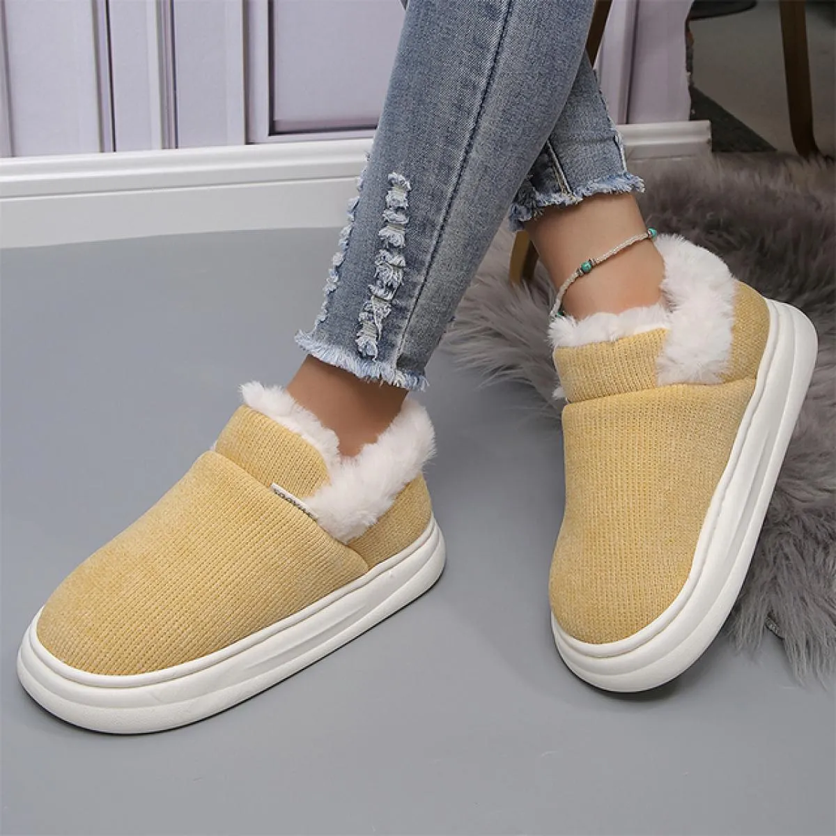 Stivali Chelsea invernali di nuova tendenza Scarpe da donna in cotone con plateau Causale caldo alla caviglia 2023 Stivali da ne