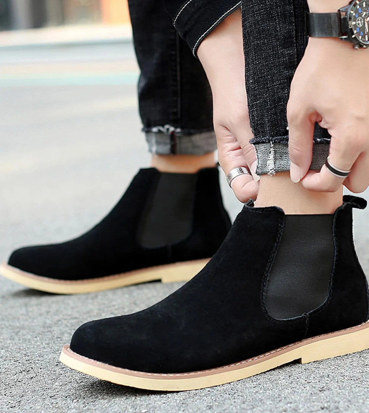 Stivali da uomo Luxury Spring  winter Elegant Chelsea Boots Uomo in pelle scamosciata di mucca Scarpe casual per amanti Plus Si