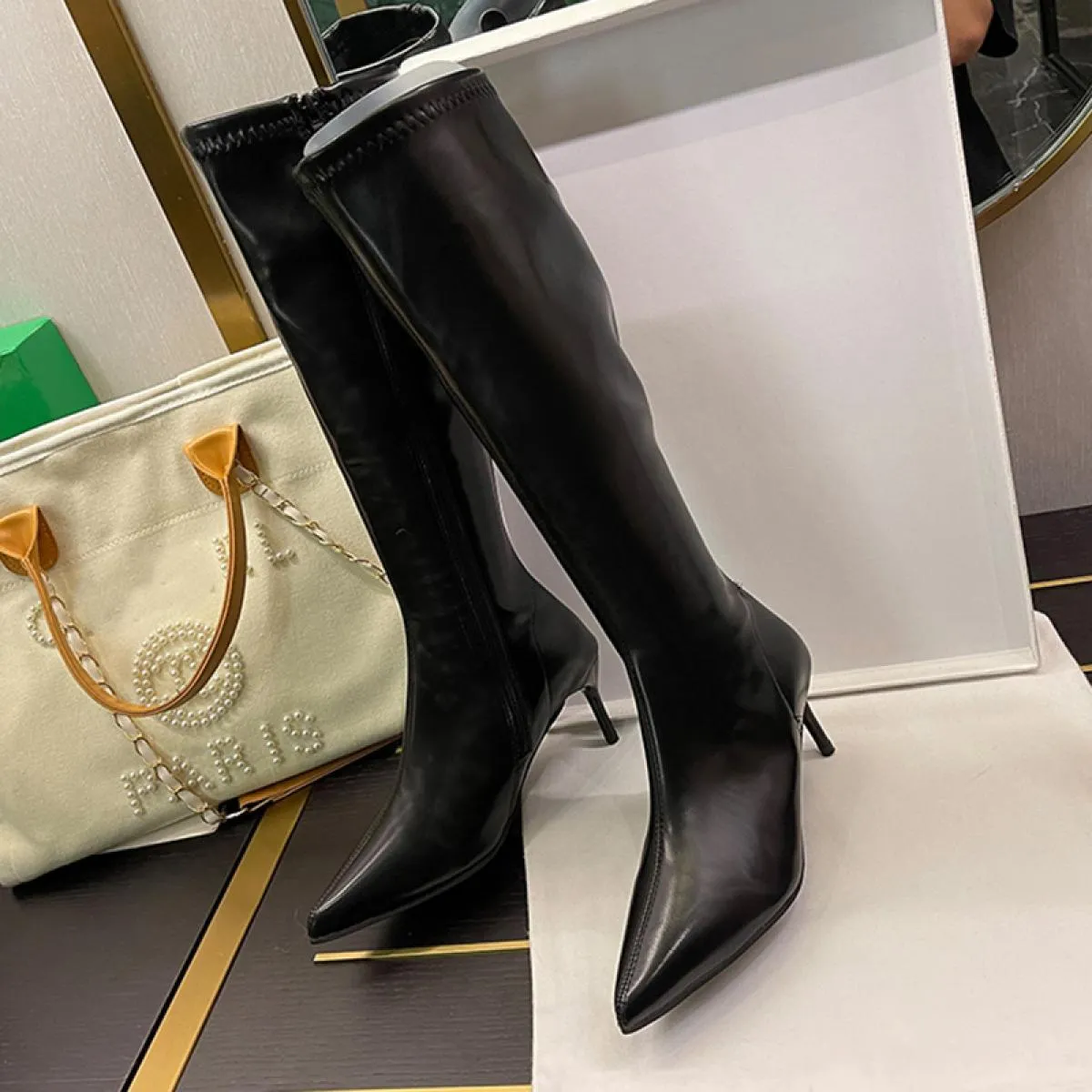 Stivali invernali da moto alti al ginocchio Stivali Chelsea da donna Scarpe con tacco alto Moda 2023 Nuovi stivali gladiatore pu
