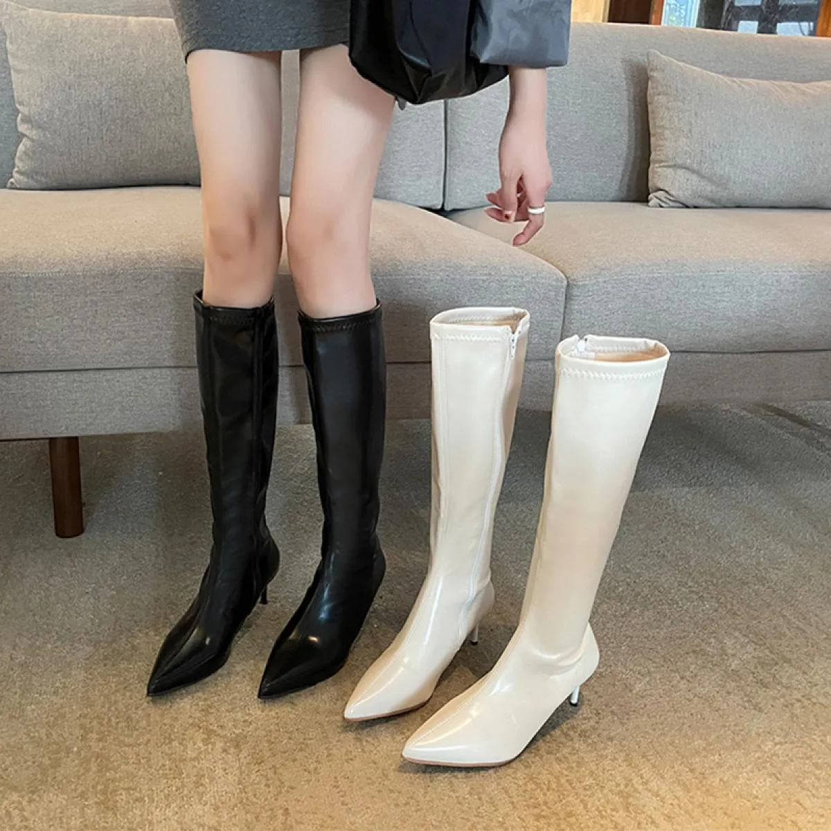 Stivali invernali da moto alti al ginocchio Stivali Chelsea da donna Scarpe con tacco alto Moda 2023 Nuovi stivali gladiatore pu
