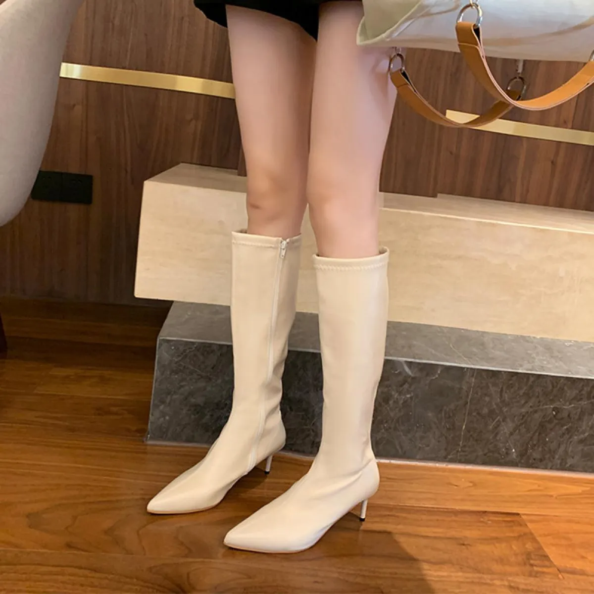 Stivali invernali da moto alti al ginocchio Stivali Chelsea da donna Scarpe con tacco alto Moda 2023 Nuovi stivali gladiatore pu
