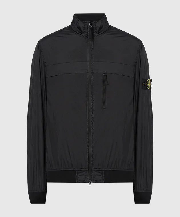 Stone Island Giacca a vento nera con patch logo removibile 801541022
