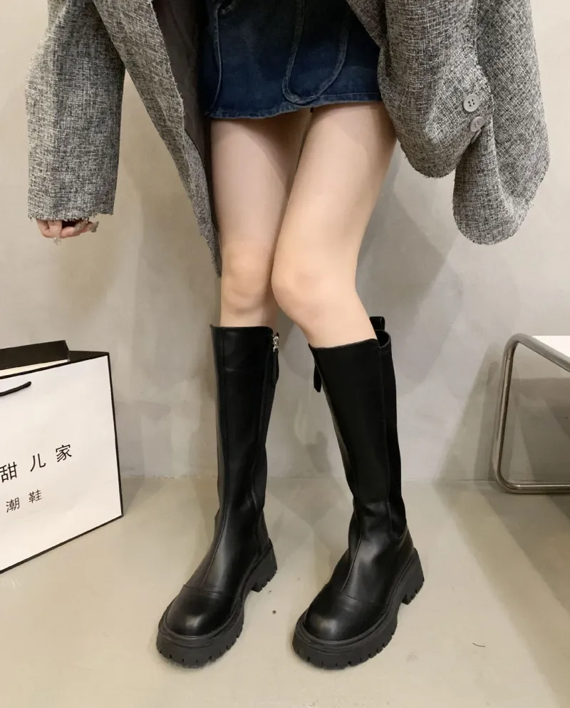 Style Color-blocked Chelsea Boots, No More Than Knee Boots, Thick Heel High Boots, Autumn And Summer New Long Boots For