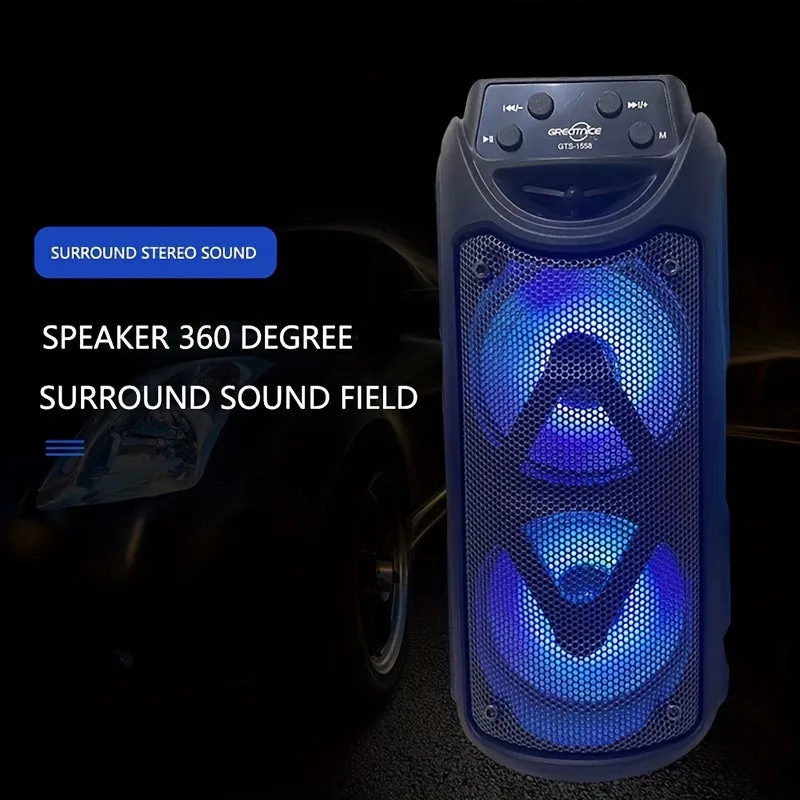 Super Large Sound, Dual 4-inch, BT Speaker, Altoparlante Esterno, Luce LED, Scheda Plug-in, USB, Connessione Microfono, Grande A