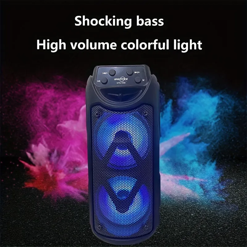 Super Large Sound, Dual 4-inch, BT Speaker, Altoparlante Esterno, Luce LED, Scheda Plug-in, USB, Connessione Microfono, Grande A