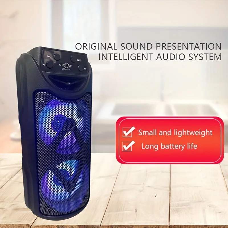 Super Large Sound, Dual 4-inch, BT Speaker, Altoparlante Esterno, Luce LED, Scheda Plug-in, USB, Connessione Microfono, Grande A