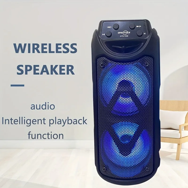 Super Large Sound, Dual 4-inch, BT Speaker, Altoparlante Esterno, Luce LED, Scheda Plug-in, USB, Connessione Microfono, Grande A