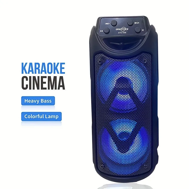 Super Large Sound, Dual 4-inch, BT Speaker, Altoparlante Esterno, Luce LED, Scheda Plug-in, USB, Connessione Microfono, Grande A