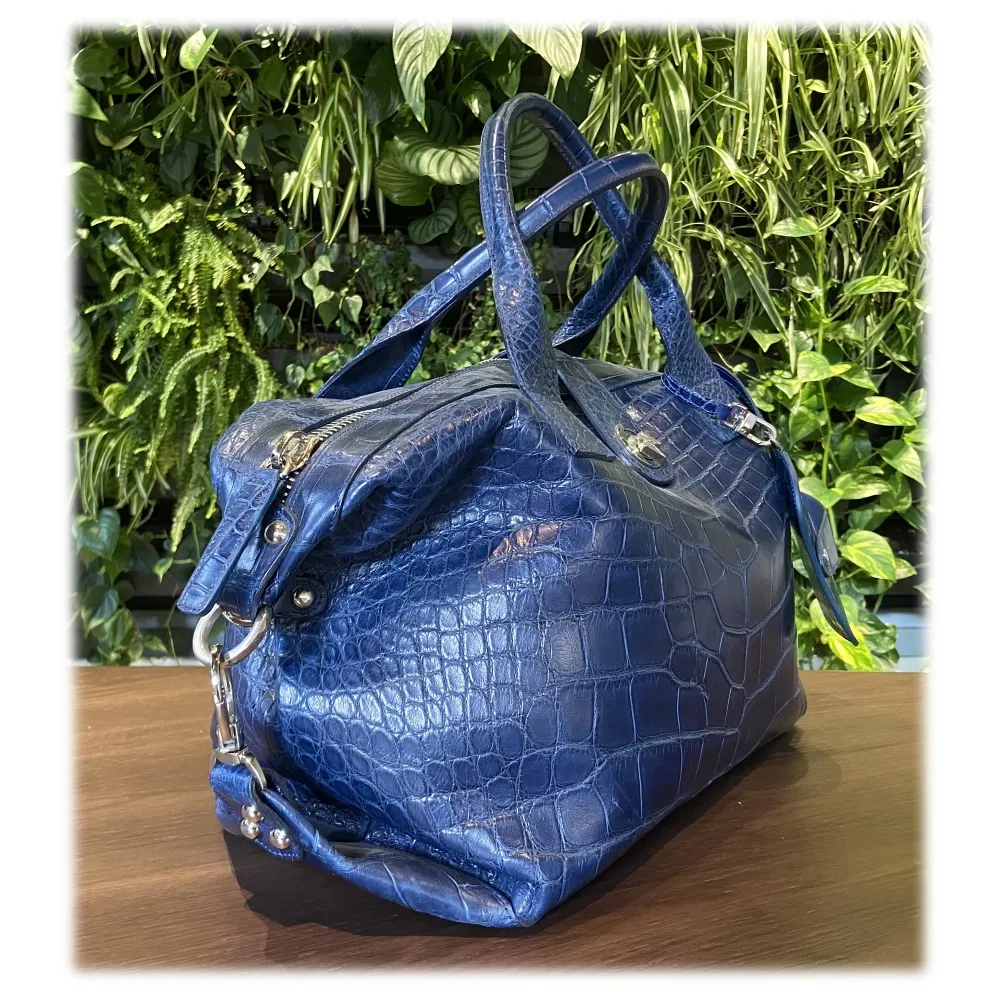 Suèi - Borsa in Pelle di Coccodrillo - Blu - Handmade in Italy - Luxury Exclusive Collection