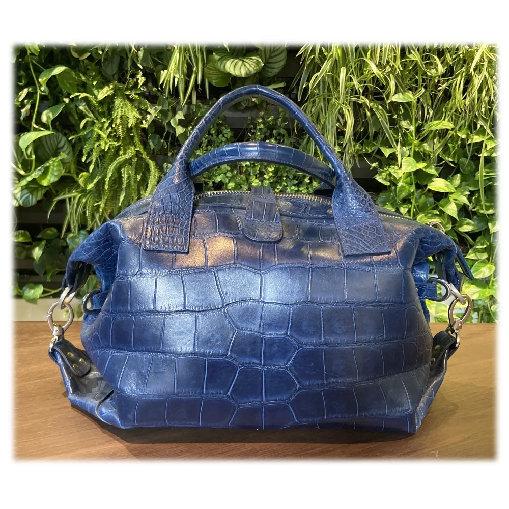 Suèi - Borsa in Pelle di Coccodrillo - Blu - Handmade in Italy - Luxury Exclusive Collection