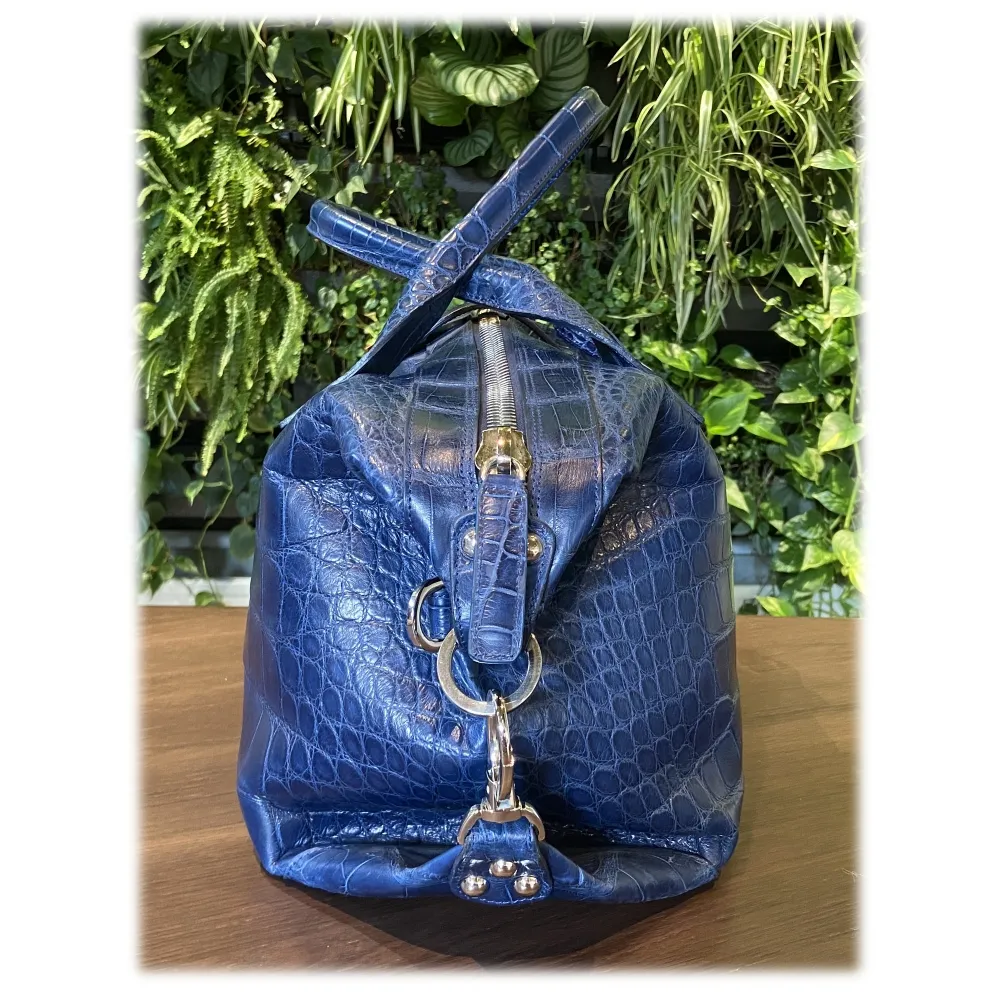 Suèi - Borsa in Pelle di Coccodrillo - Blu - Handmade in Italy - Luxury Exclusive Collection