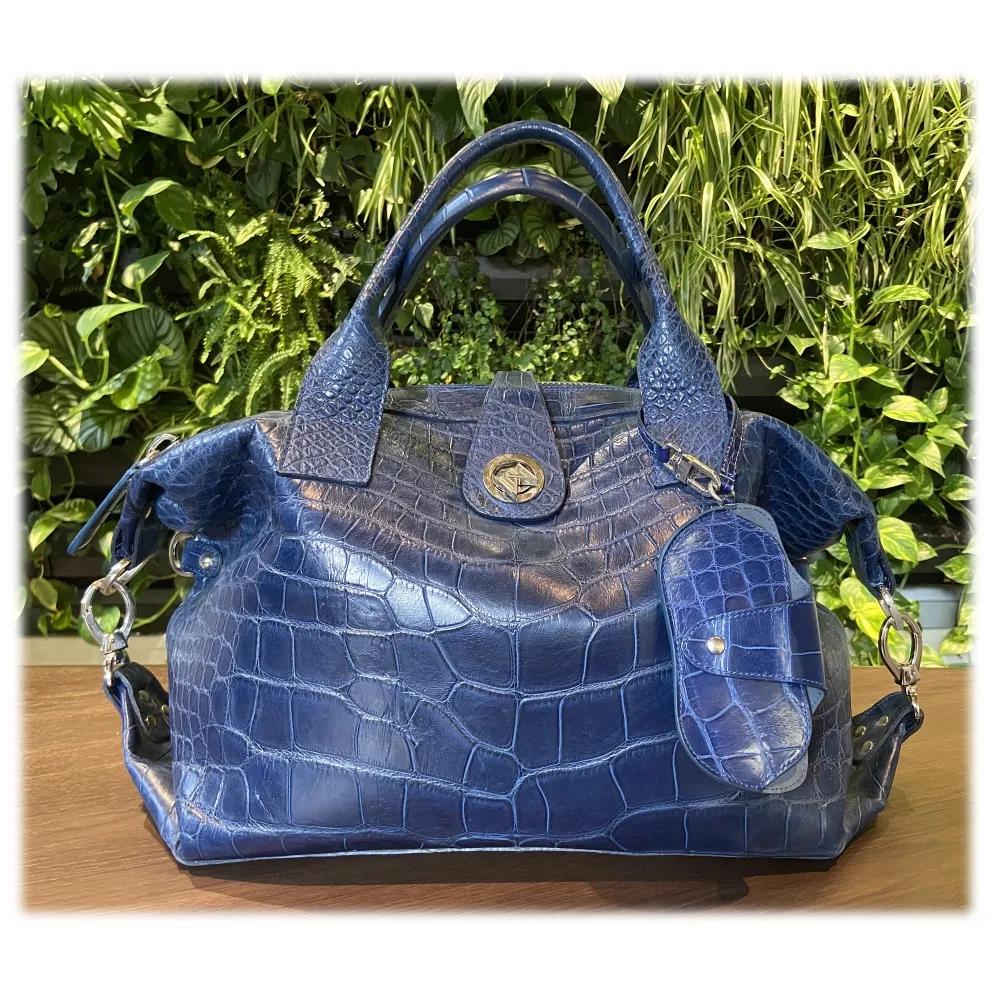 Suèi - Borsa in Pelle di Coccodrillo - Blu - Handmade in Italy - Luxury Exclusive Collection