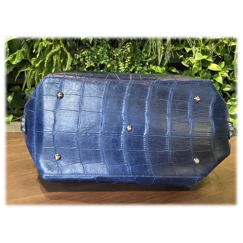 Suèi - Borsa in Pelle di Coccodrillo - Blu - Handmade in Italy - Luxury Exclusive Collection