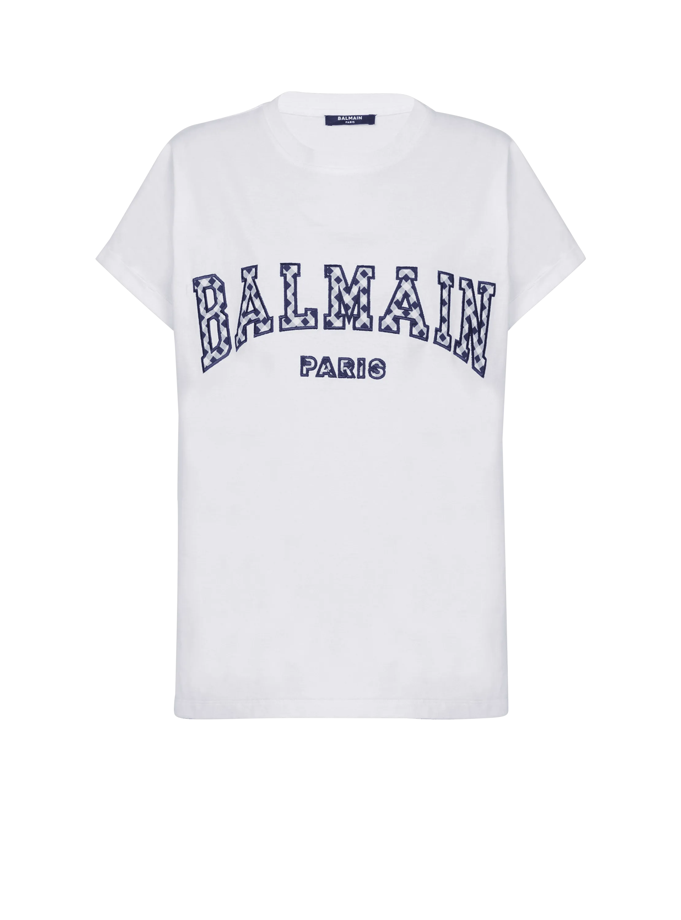 T-shirt Balmain Paris con scritta vichy