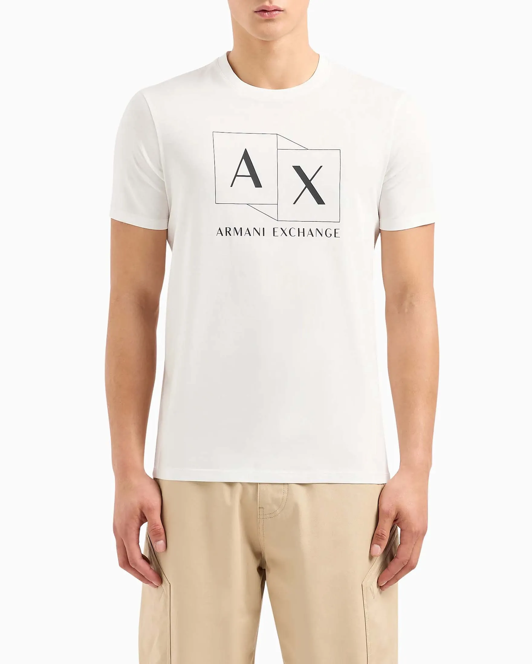 T-shirt bianca in puro cotone con stampa box logo nera a contrasto centrale sul petto