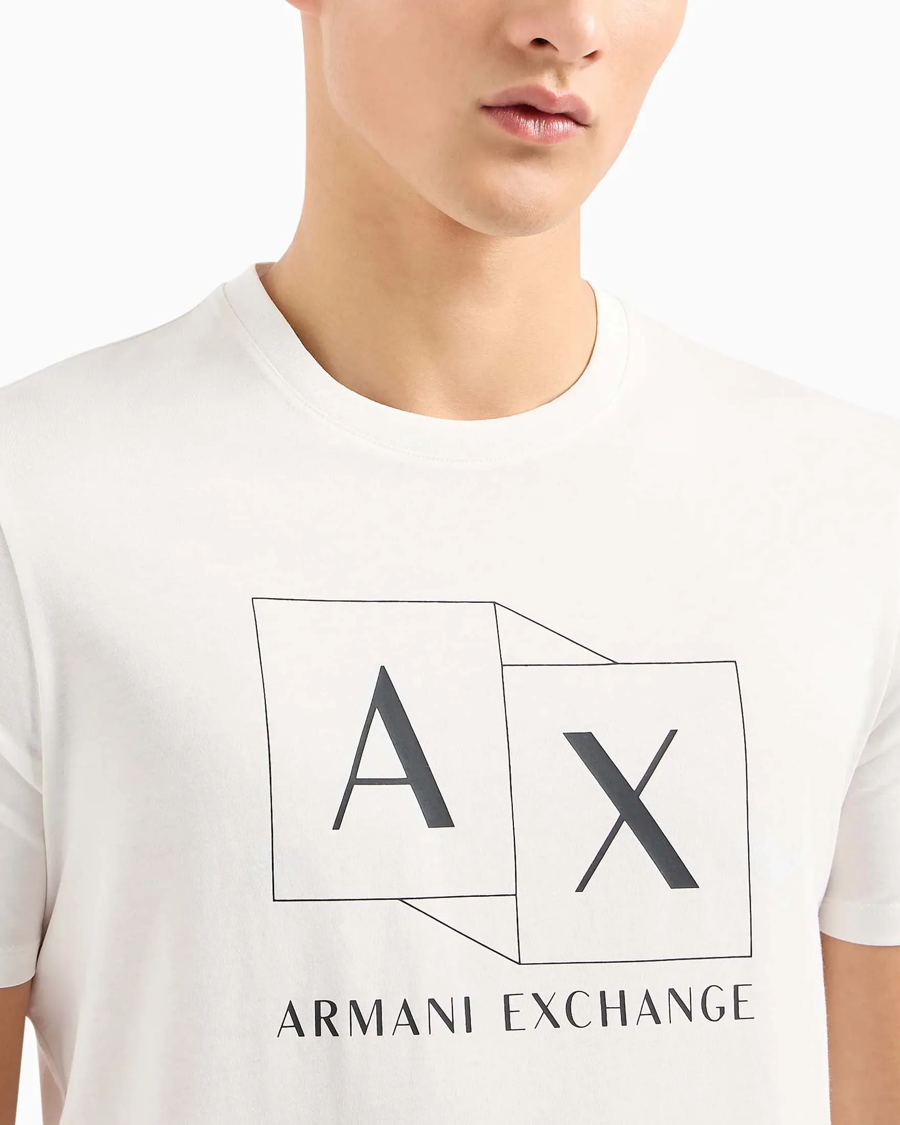 T-shirt bianca in puro cotone con stampa box logo nera a contrasto centrale sul petto
