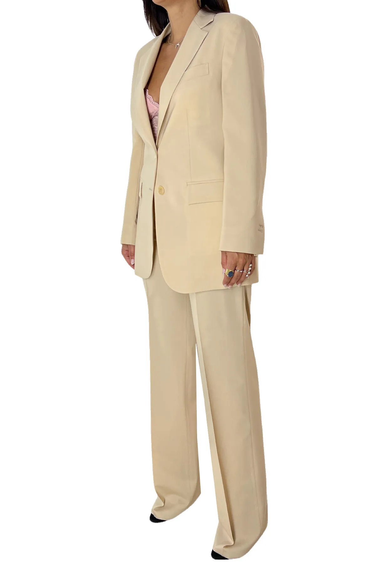 Tailleur donna Beige oversize in tessuto Holland & Sherry 98 % Lana Super 100’s 2% Lycra