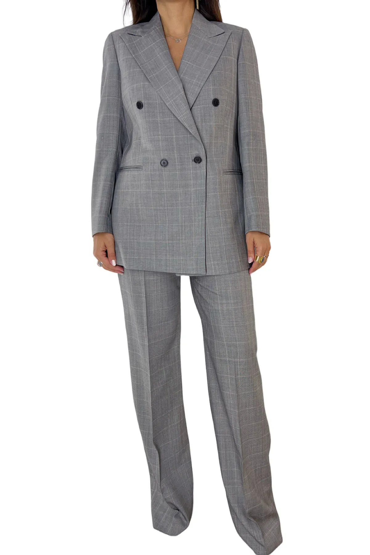 Tailleur donna doppiopetto 60% Lana Super120’s 40% poliestere Holland & Sherry Grigio Galles
