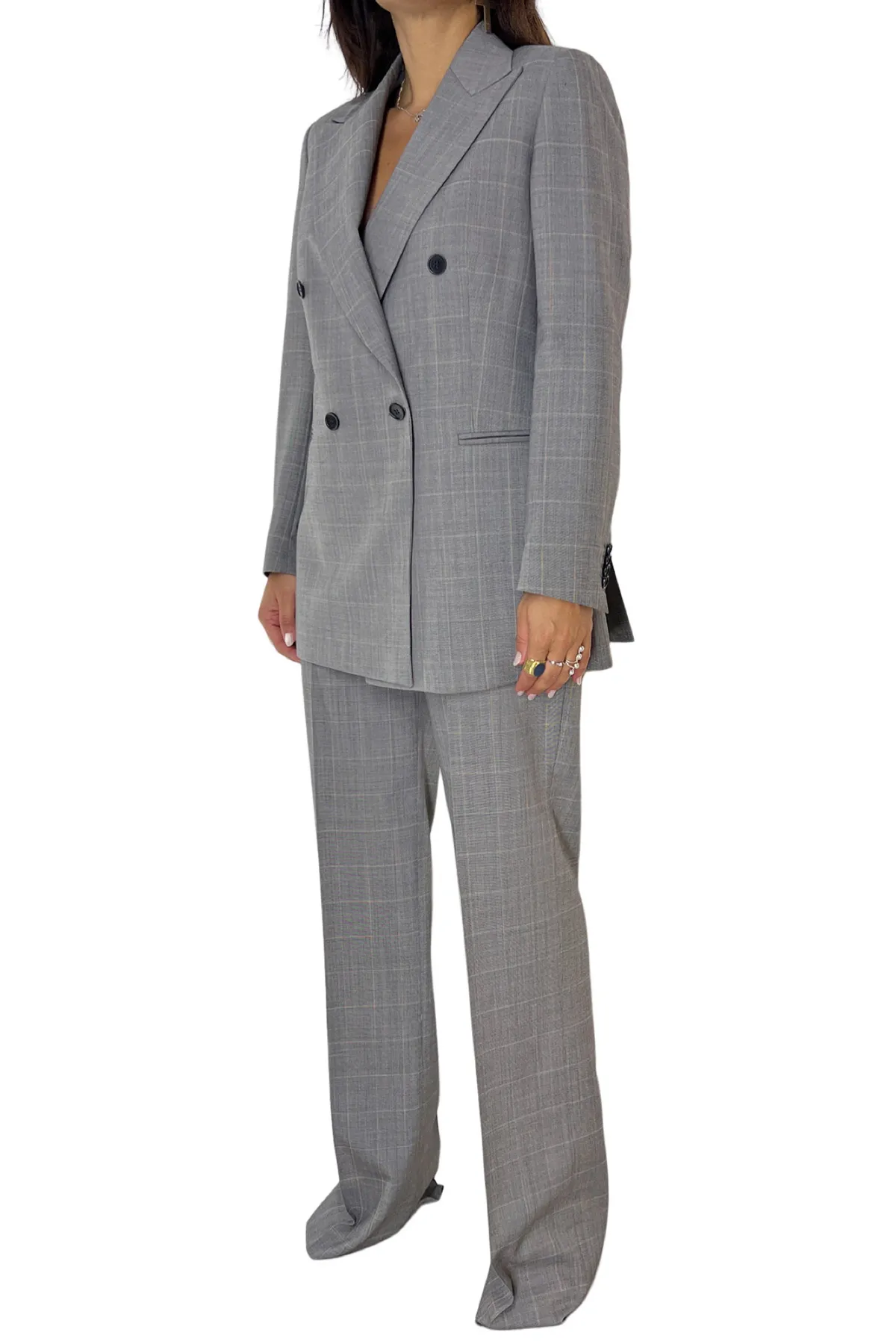 Tailleur donna doppiopetto 60% Lana Super120’s 40% poliestere Holland & Sherry Grigio Galles