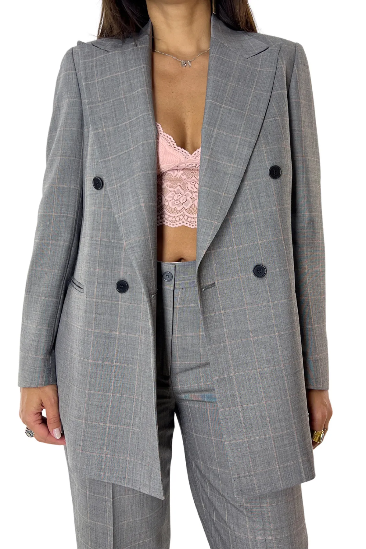Tailleur donna doppiopetto 60% Lana Super120’s 40% poliestere Holland & Sherry Grigio Galles