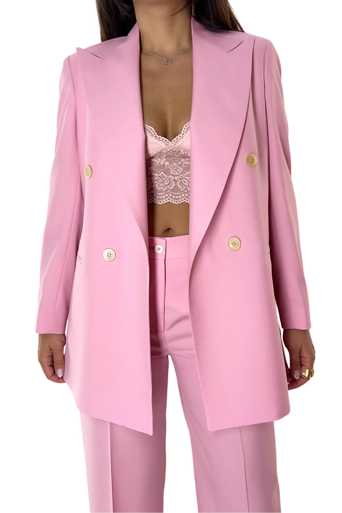 Tailleur donna doppiopetto 60% Lana Super120’s 40% poliestere Holland & Sherry Rosa