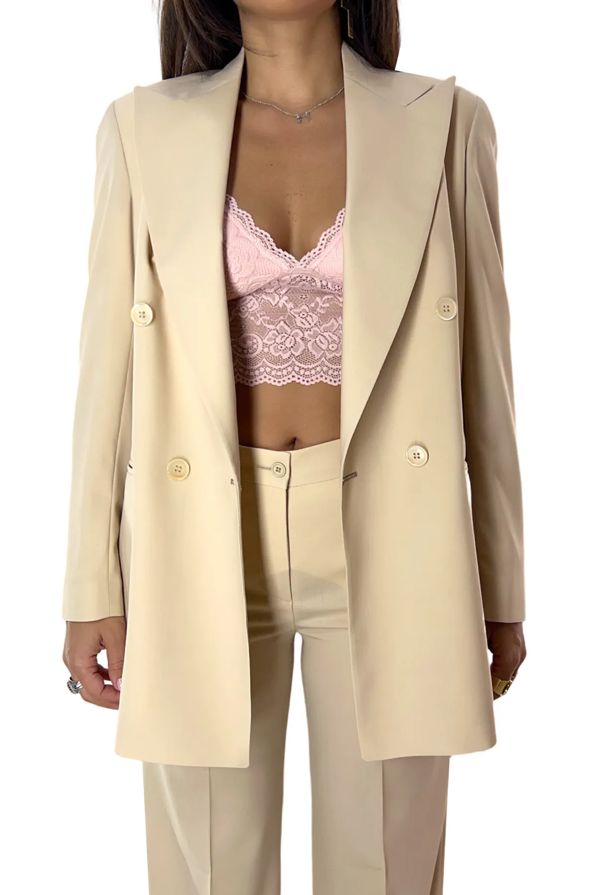 Tailleur donna doppiopetto 98% Lana Super100’s 2% Lycra Holland & Sherry Beige