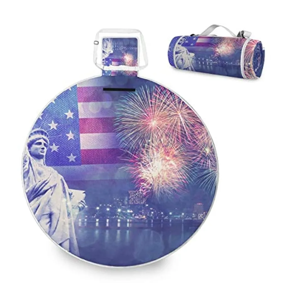 The Statue Of Liberty Firework Flag USA 4 ° luglio Indipendenza Day Grande Coperta Picnic Outdoor Impermeabile Pratico Tappetino