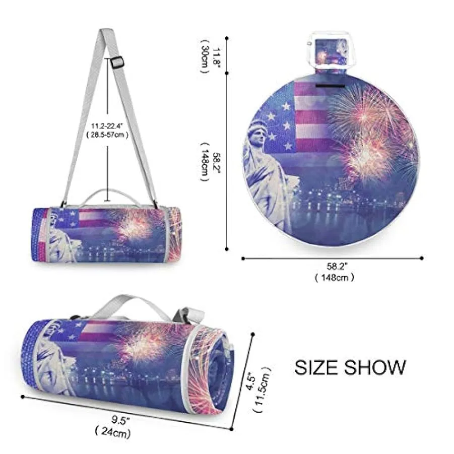 The Statue Of Liberty Firework Flag USA 4 ° luglio Indipendenza Day Grande Coperta Picnic Outdoor Impermeabile Pratico Tappetino