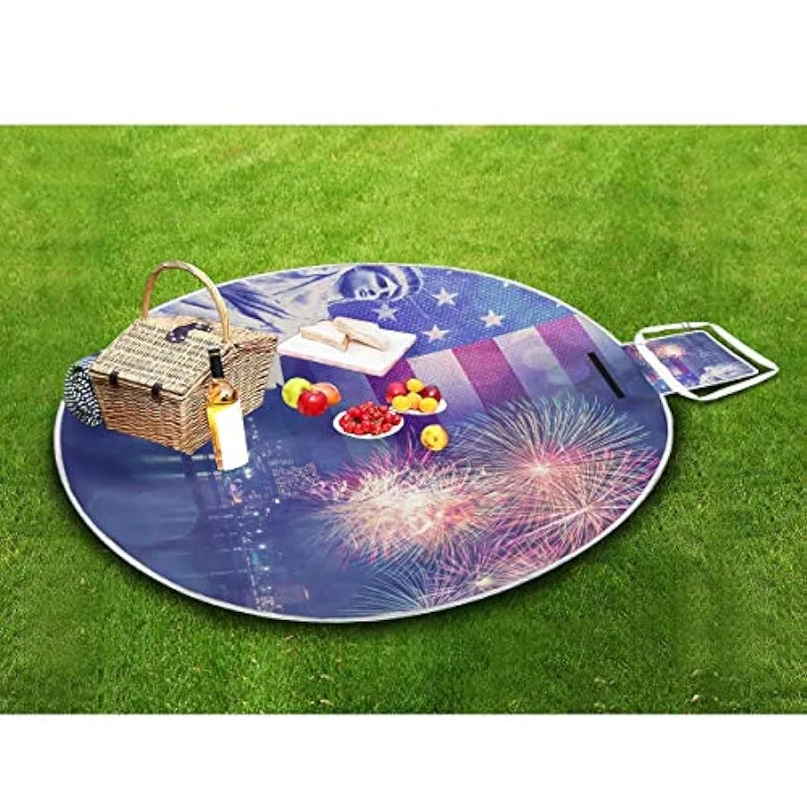The Statue Of Liberty Firework Flag USA 4 ° luglio Indipendenza Day Grande Coperta Picnic Outdoor Impermeabile Pratico Tappetino