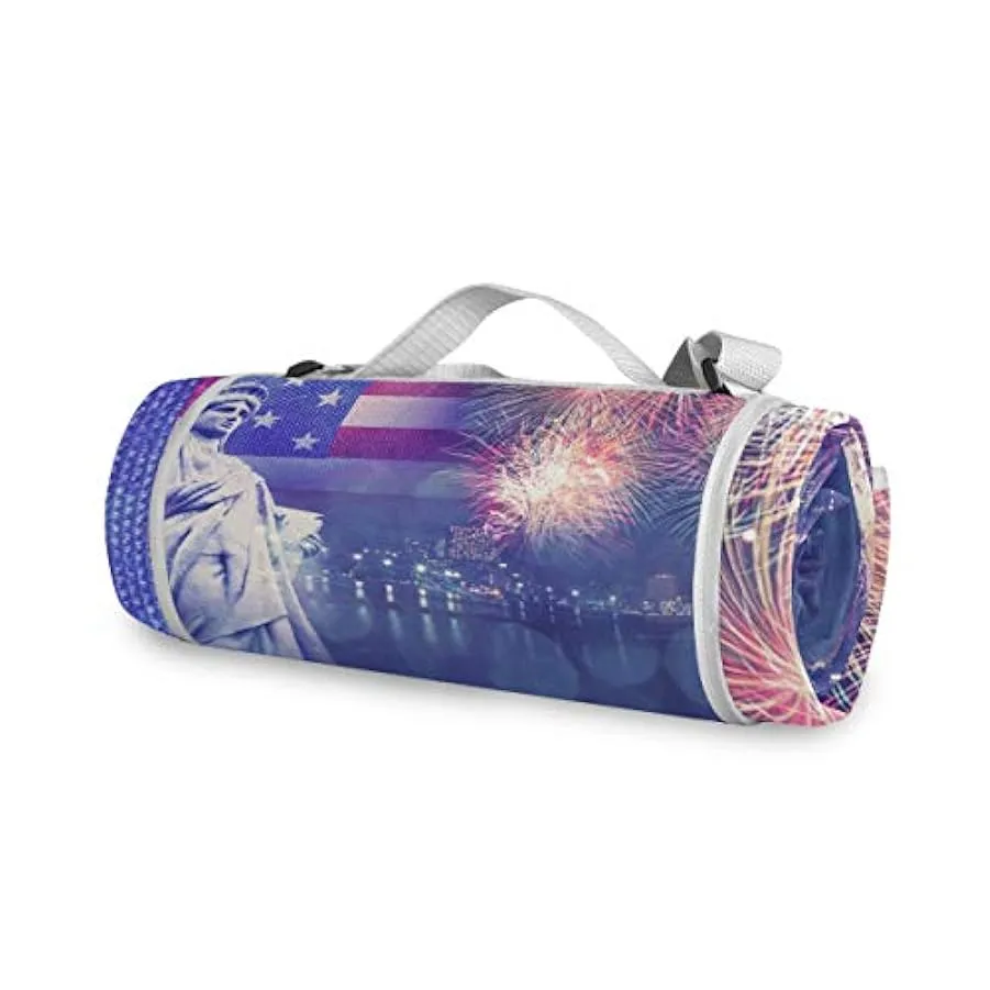 The Statue Of Liberty Firework Flag USA 4 ° luglio Indipendenza Day Grande Coperta Picnic Outdoor Impermeabile Pratico Tappetino