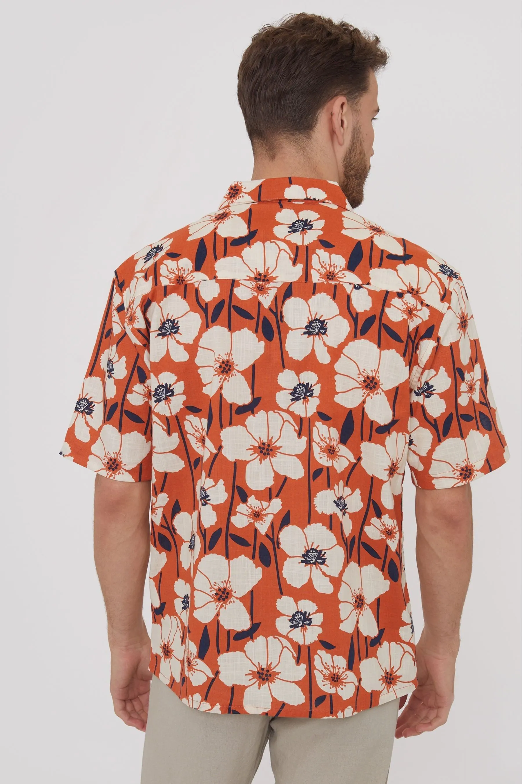 Threadbare 100% Cotone Maniche corte Camicia in Misto Lino a Righe    