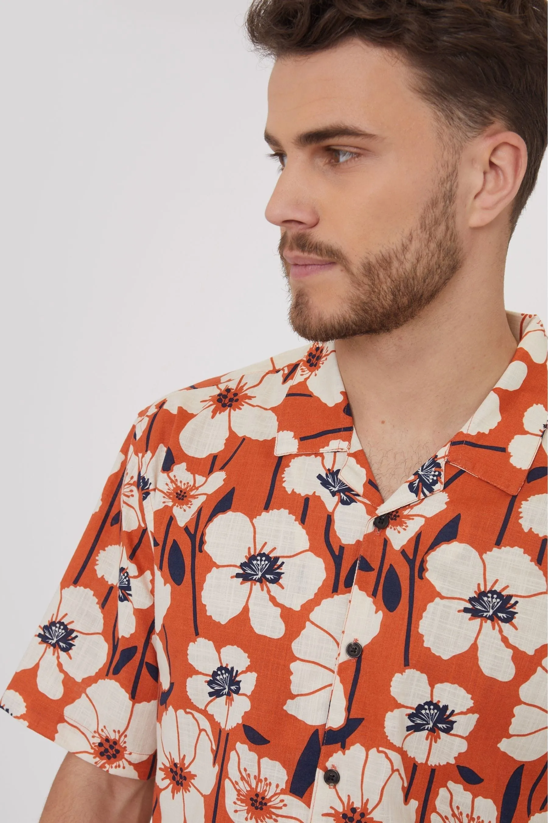 Threadbare 100% Cotone Maniche corte Camicia in Misto Lino a Righe    