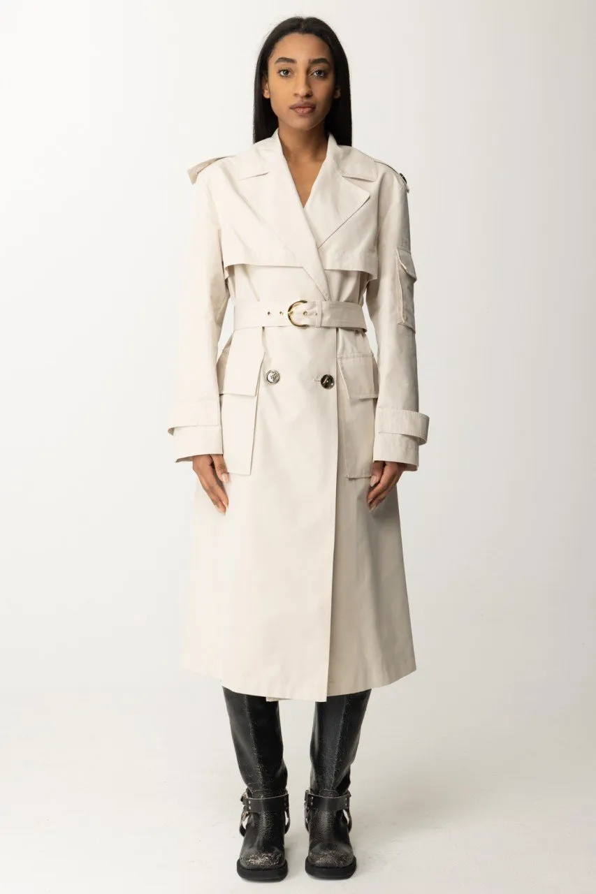 Trench con cintura in gabardina tecnica BEIGE-FARINA AVENA